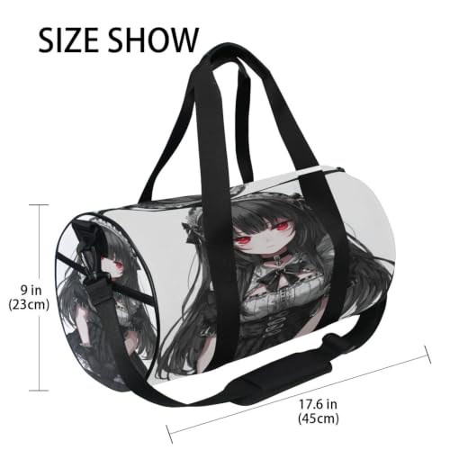 Bolsa de gimnasio unisex negra con grabado estilo anime gótico 4