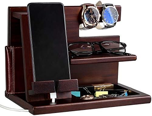 awofer Wood Phone Docking Station for Men - I Love You Forever - Personalized Anniversary Idea for Him, Husband, Boyfriend