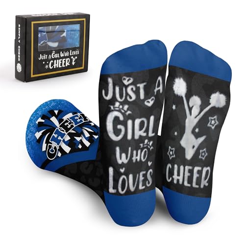 GZZSYO Cheer Socks For Girls, Fun Cheerleading Socks for Cheerleaders, Ideal Cheer Team Gifts (Black&Blue)