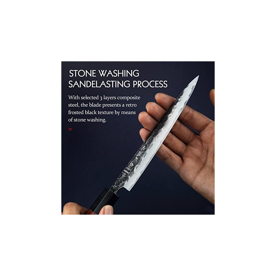 HEZHEN Kitchen Knife Set 4PCS, Clad Steel Chef Knife Nakiri Forged Steel Santoku, Wooden Octagonal Handle