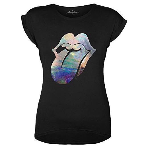 Rolling Stones The Foil Tongue with Foiled Application Camiseta, Negro, 42 para Mujer