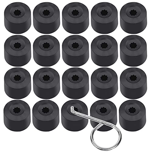 GUUZI 20pcs 17mm Écrou de Roue Capuchon Boulon Couvre Universel Hexagonal Pneu Écrou Couvre Boulon Couverture Voiture Roue Caps Noir avec Outil de Démontage