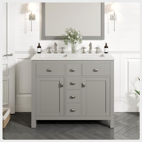 Eviva Artemis 44 in. Gray Double Sink Bath Vanity with Engineered Top and Undermount Porcelain Sinks