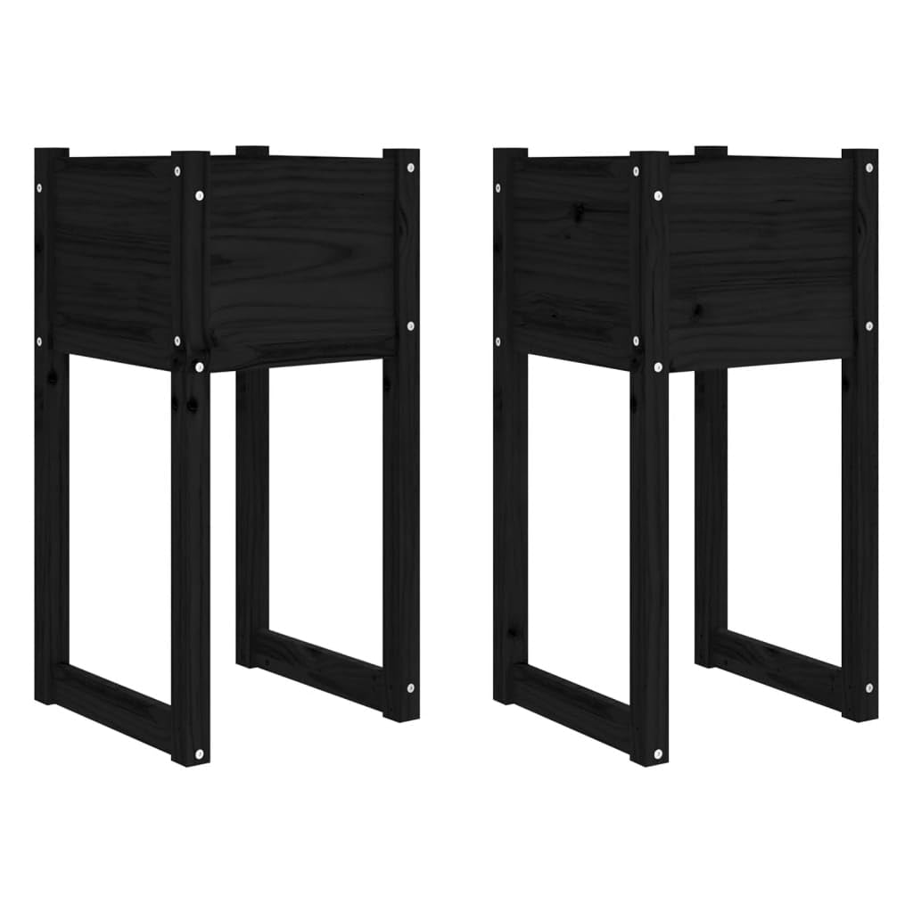Lot de 2 pots de fleurs en pin massif noir de 40x40x81 cm pour l'aménagement extérieur et intérieur