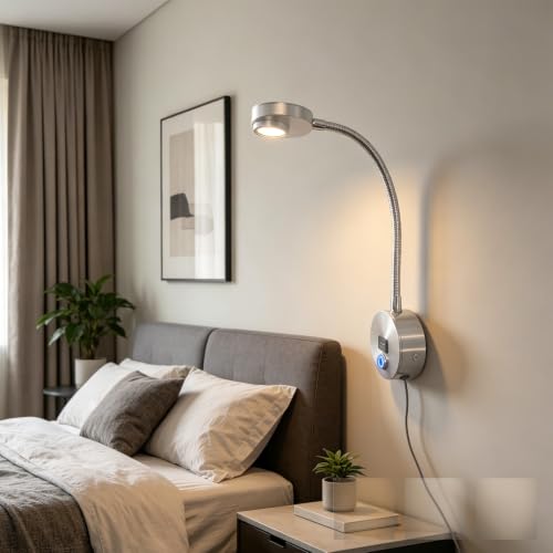 Luz de pared táctil con carga USB que ahorra espacio en las mesas de noche del salón