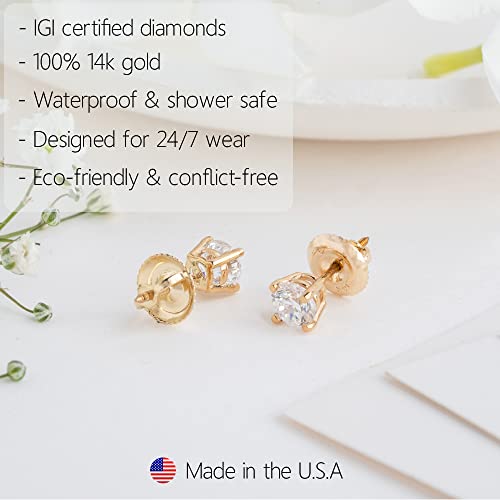 Igi Certified 1.5 Carat Lab Grown Diamond Stud Earrings In 14K Yellow Gold With 4-Prong Setting | Real Diamond Earrings For Women 14K Real Gold | Yellow Gold Diamond Earrings Studs By Max + Stone #TOP3
