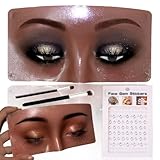 Penugo Silicone Makeup Mannequin Face, Makeup Practice Face Board for Makeup Artist Supplies, Mannequin Face for Makeup Practice with Makeup Brushes Rhinestones Sticker(Black)