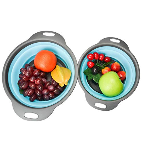 Momolaa Passoire Pliable Silicone, 2 Ensembles de passoire, Pliable Passoire Pliante Cuisine Fruit Basket Panier de Filtre Collapsible Colander Set pour Les pâtes, Les légumes, Les Fruits (Bleu) Cover