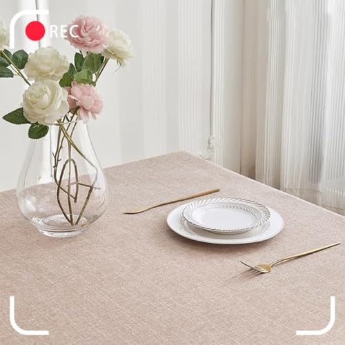 Nappe rectangulaire coton lin kaki uni anti-taches pour table à manger - 6