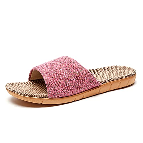 Hwayslon Fashion Unisex Linen Summer Skidproof Indoor Slippers (7-8 (Women), Pink-N, numeric_7)