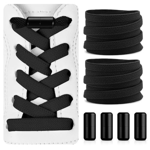 HOTUT Elastische Schnürsenkel Ohne Binden, 2 Paar Schnürsenkel Schnellverschluss mit Metallkapsel, Gummi Flach Schuhbänder Ohne Binden für Erwachsene & Kinder