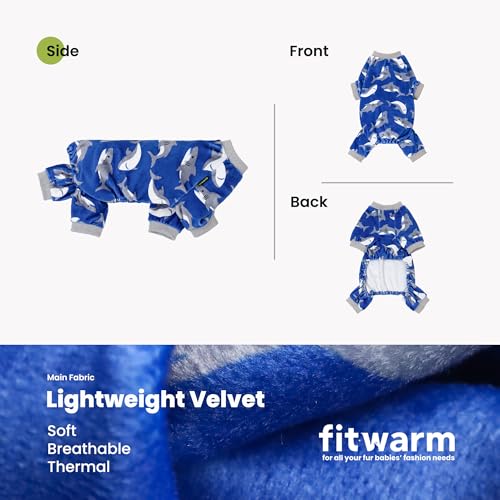 Image of Fitwarm Shark Dog Pajamas, Dog Clothes for Small Dogs Girl Boy, Pet Onesie with Feet, Cat Outfit, Lightweight Velvet, Royal Blue, Small