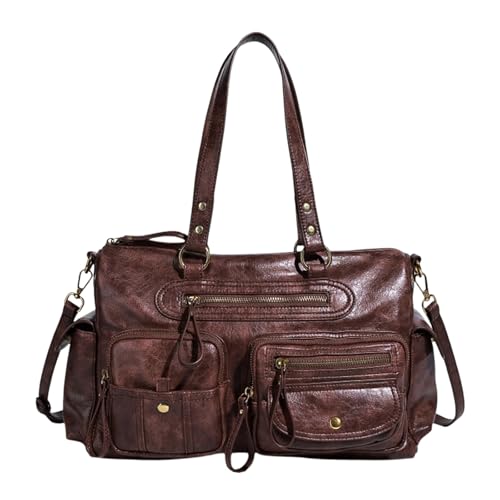 Sac à bandoulière rétro Y2K en cuir souple pour femme avec poches