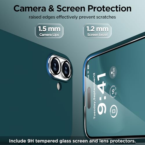 Image of Magnetic for iPhone 16 Case, Compatible with Magsafe, Suction Cup Phone Mount, [2 Screen Protectors][Camera Lens Protector] Silicone Shockproof Protective Slim Phone Cover 6.1 inch, Dark Green