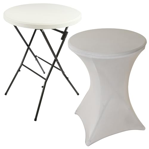 Nexos Trading Partytisch Stehtisch 110 cm klappbar mit Husse grau Stretch waschbar Bistrotisch Bartisch 80x80 cm rund Klapptisch Stoffbezug