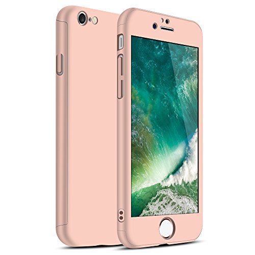 iPhone 6S Plus/6 Plus Case, Ultra-thin Hard Hybrid PC 360 All Round Body Coverage Protective Case Skin Cover with Tempered Glass Screen Protector for Apple iPhone 6s Plus/6 Plus 5.5 inch(Rose Gold)