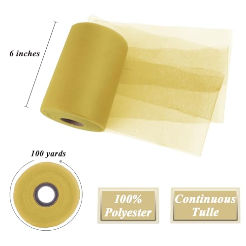 Image of Amber Gold Tulle Fabric Roll 6 Inch x 100 Yards Tulle Ribbon