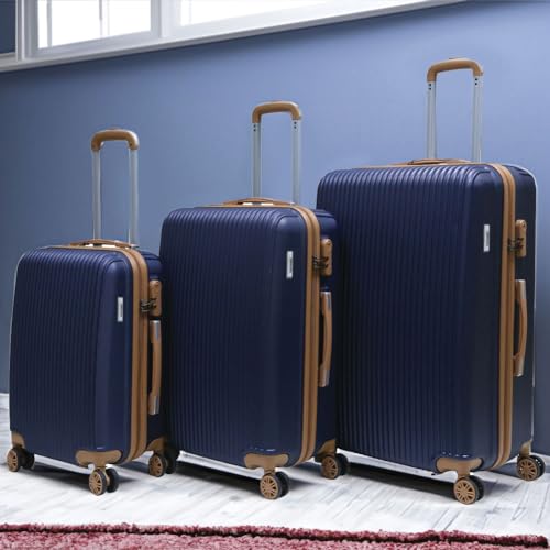 PROVITERA Set of 3 Hard ABS Suitcases, 38-59 – 90 litres, Telescopic Handle, Easy Roll Wheels, Durable and Lightweight Travel Trolley, Blue, 37 x 23 x 55 cm, 42 x 26 x 65 cm, 48 x 30 x 75 cm, Modern