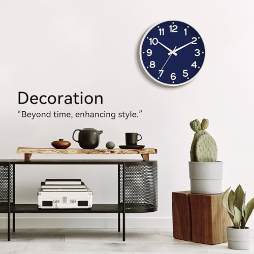 Image of Roymnie Wall Clock 12 Inch Silent Wall Clocks Battery Operated- Modern Non Ticking Analog Clock Decorative for Living Room Bedroom Office Kitchen(Navy Blue)