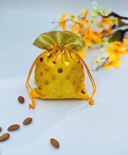 Image of Women's Polka Dot Potli Bags for Return Gifts Wedding Gift for mom Potli Purse Gift Bags Fancy Potli bag Diwali Potli Karwachauth Potli - Red Polka 1kg Large size (25cm x 27cm)