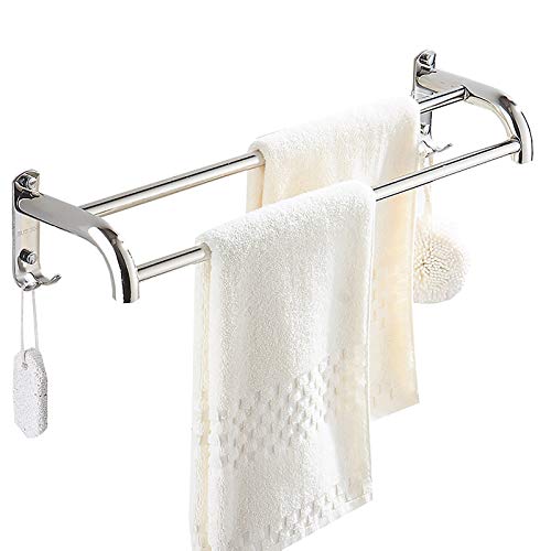 Porte-serviettes argenté haut de gamme double barre mural de 100 cm pour suite et hôtel
