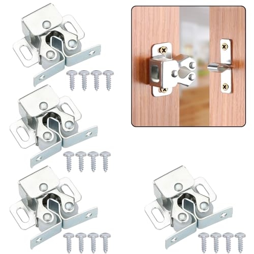 4 PCS Cabinet Latch Double Roller Catch Hardware for Cupboard Closet Kitchen Cabinet Door Latches and Catches,Closure Hardware for Cupboard and Closet Door Closing