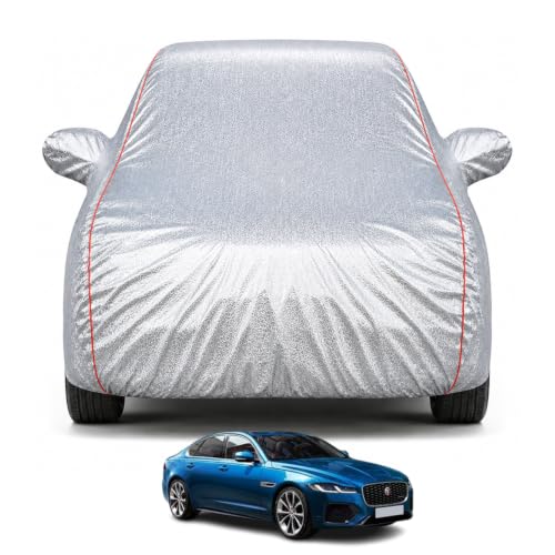 Image of Premium Car Cover for Jaguar XF Model | Waterproof, UV & Dust Protection | Mirror & Antenna Pocket | Triple Stitched, Soft Inner Lining, Belt & Buckle (Metalic Silver)