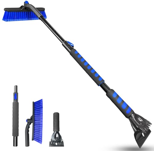 Auccutro 44'' Snow Brush Ice Scraper for Car Windshield Window, Extendable Snow Removal Tool Car Brush with Comfortable Foam Grip and Sturdy Aluminum Handle for Car, Truck, SUV Essentials Accessories