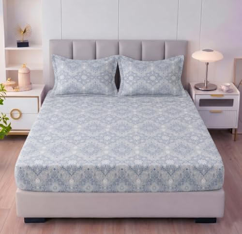Image of BSB HOME 240 TC Premium Double Bed Fitted Bedsheet, Soft Comfortable Stretchable Mattress Sheet with Elastic Fitted Corners, Durable Easy Care Bedding, 72 x 72 + 10 Inches(183x183+25 cm) - Slate Blue
