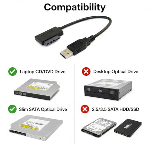 Cable Adaptador USB 3.0 a SATA Slimline para Laptop miniatura 4