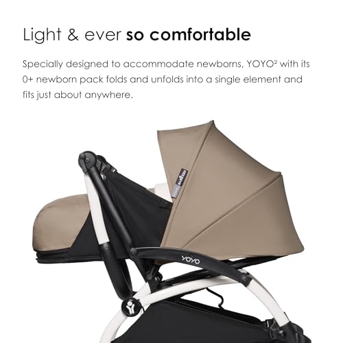Image of BABYZEN YOYO Foldable Stroller - Includes Newborn Pack (Taupe), White Frame & 6+ Color Pack (Taupe) - Suitable for Newborn Up to 22 kg, Lightweight, Mattress, Canopy, Head Support & Foot Cover