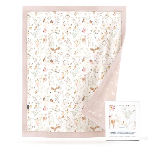 Image of GRSSDER Muslin Cotton Quilt Blanket - Silky Soft and Breathable Baby Blanket Quilt, Oversized Muslin Blankets for Newborns, Toddlers & Kids, 6 Layers Reversible Design for All Seasons, 40" x 50"