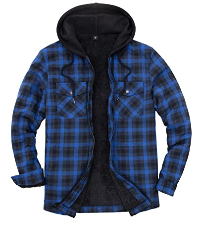 Image of ZENTHACE Mens Sherpa Lined Flannel Shirt Jacket with Hood,Full Zip