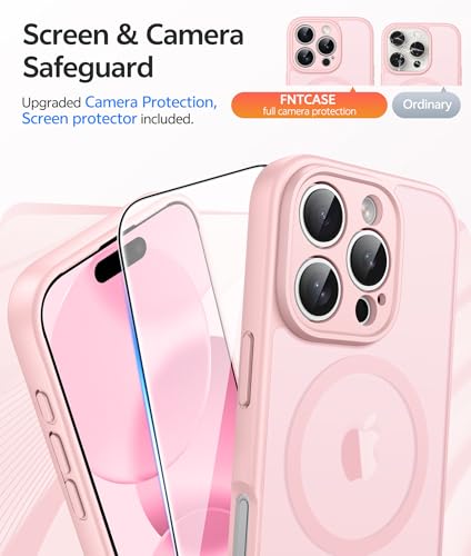 Image of FNTCASE for iPhone 16 Pro Max Case: [Compatible with Magsafe] Translucent Matte Cases with [Full Camera Protection] [Screen Protector] Military Grade Shockproof Protective Phone Cover - Light Pink