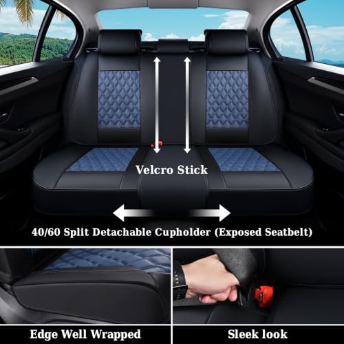 Image of Coverado Universal Car Seat Covers Full Set, Sporty Non-Slip Waterproof Faux Leather Front & Rear Seat Protectors for Trucks SUVs, Mens Automotive Interior - BlackBlue