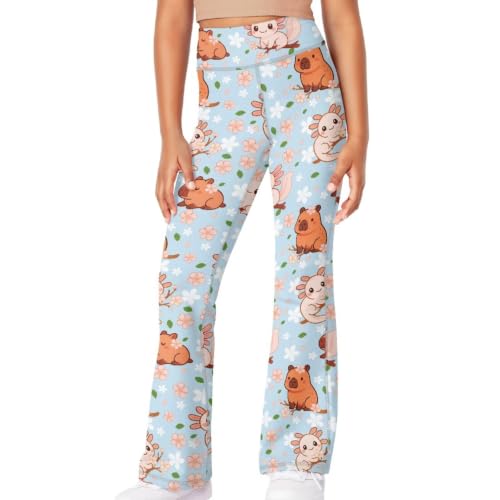 Image of Girls Leggings Floral Print High-Waisted Flared Pants 5-14 Years