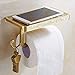 ThinkTop Antique Carving Toilet Roll Paper Holder with Phone Shelf Wall Mounted Bathroom Paper Rack and Hook-Gold