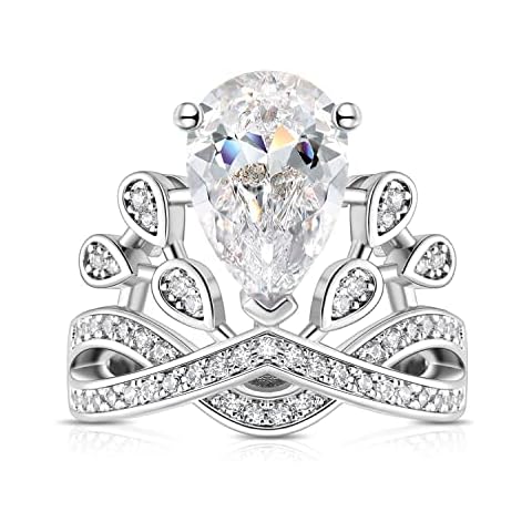 OPOMOMO 3CT Engagement Wedding Ring for Women Teardrop Cubic Zirconia Eternity Ring Promise Bridal Band Rings Gift (9) Cover