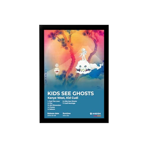 Image of BLINKART KidCudi- KIDS SEE GHOSTS Wall Photo Frames | Wall Art for Bedroom, Living Room, Studio or Office | Album Cover Print with Spotify Song Link QR Code | Gift for Fans - 8x12 In