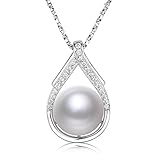 NONNYL Freshwater Cultured Pearl Pendant Necklace Sterling Silver 10mm Pearl, 16 inch Chain