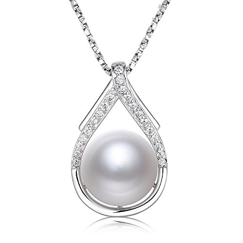 NONNYL Fine Jewelry Necklace & Real Freshwater Cultured White Pearl Necklaces Gifts for Women Jewelry Sterling Silver Pendants 10mm Pearl, 18 inch Chain (White 1)