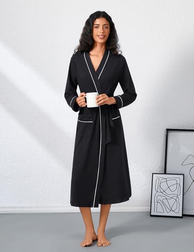Image of Ekouaer Womens Robe Long Bathrobe Lightweight Soft Knit Kimono Robes Ladies Casual Sleepwear S-3XL