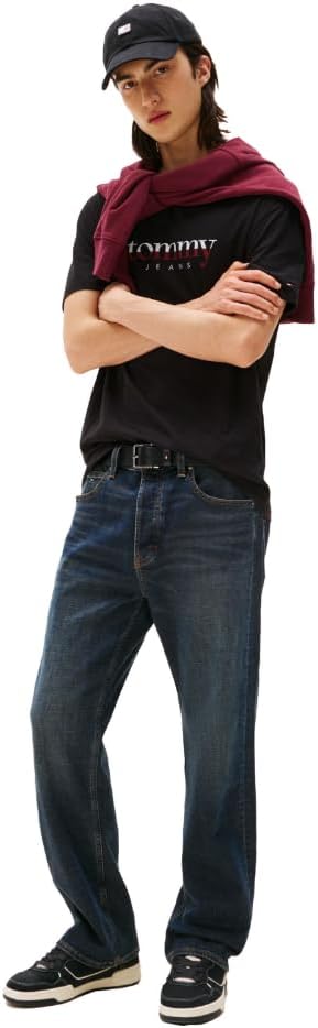 Tommy Jeans Mens Short Sleeve Cotton T-Shirts with Printed Two-Tone Logo Graphic - Image 3