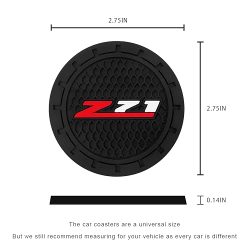 Image of Black Silicone Car Coasters for Chevy Z71 Series Series Non-Slip Car Cup Holder Coasters,Car Interior Accessory for Car Cup Holder 2.75IN 2Pack