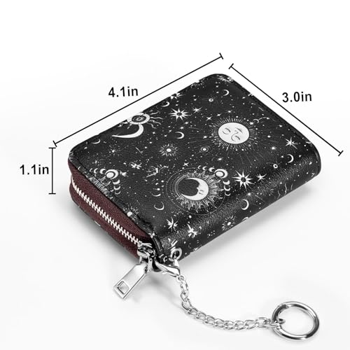 Image of Mayski Credit Card Holder, Zipper Credit Card Wallet for Women, Small Accordion Card Cases Holder, KeyChain Wallet, Business Card Holder, Sun Moon