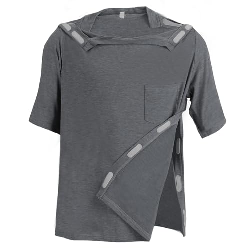 Image of Unisex Post Shoulder Surgery Shirts Recovery Tear Away Short Sleeve Chemo Clothing with Stick On Fasteners, Convenient