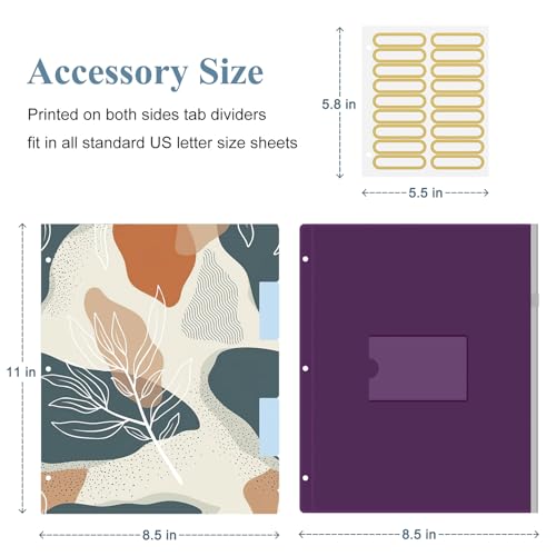 Image of 3 Ring Binder, 1 Inches Round Ring Binder with Clipboard, Dividers Tabs, PVC Zipper Bag Sleeves & to Do List Planners for Women, Men, School, Office Supplies, Boho Leaf