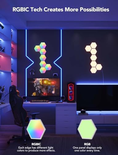 Govee Hexagon Light Panels, Smart LED, Glide Hexa RGBIC Wall Lights with Music Sync & Scene Modes, Compatible with Alexa & Google Assistant for Gaming Room, Bedroom, Living Room Decor, 7 Pack