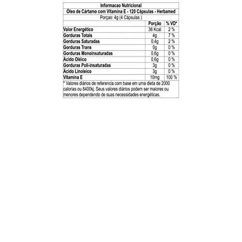 Herbamed Óleo De Cártamo Com Vitamina E - 120 Cápsulas -