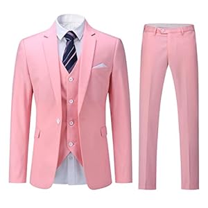 YOUTHUP Mens 3 Piece Suit Formal Business Slim Fit Suits 1 Button Solid Blazer Waistcoat Pants